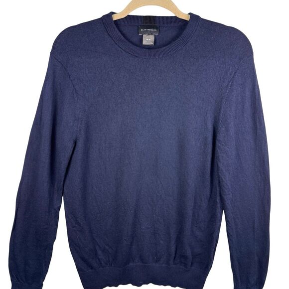 Club Monaco Sweater Mens Medium Navy Blue Wool Crew Neck Preppy Career Office - Picture 3 of 10